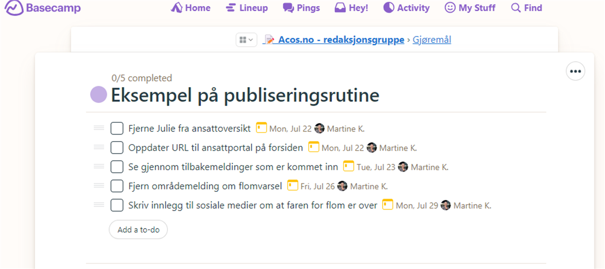 Eksempel på publiseringsoversikt - Klikk for stort bilde