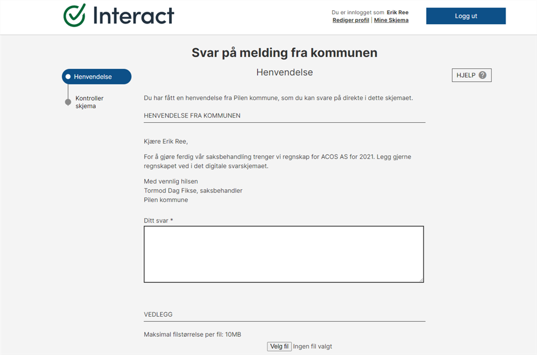 Skjermbilde: Svar på melding fra kommunen.png - Klikk for stort bilde