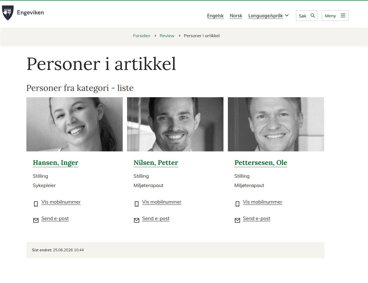 Skjermbilde av nettside som viser en personkategori vist med malen Personer i liste - Klikk for stort bilde