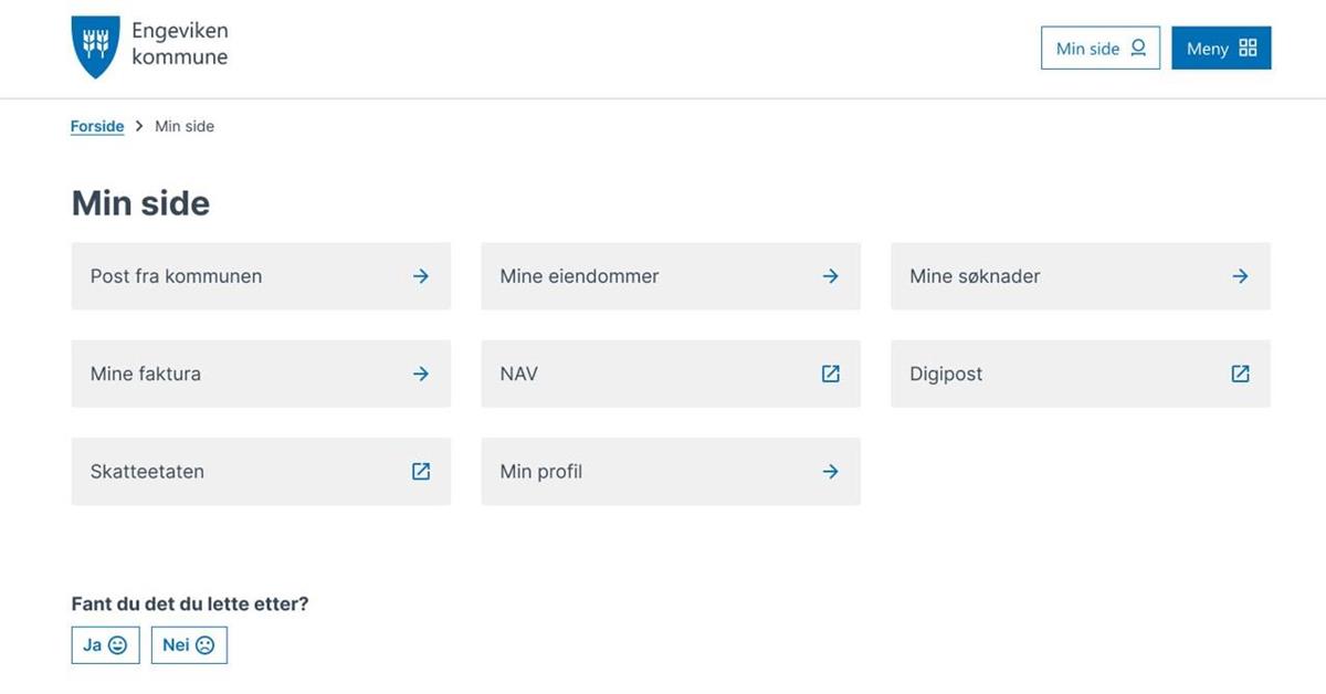 Oversikt over "mine eiendommer" på Engeviken kommune sine nettsider - Klikk for stort bilde