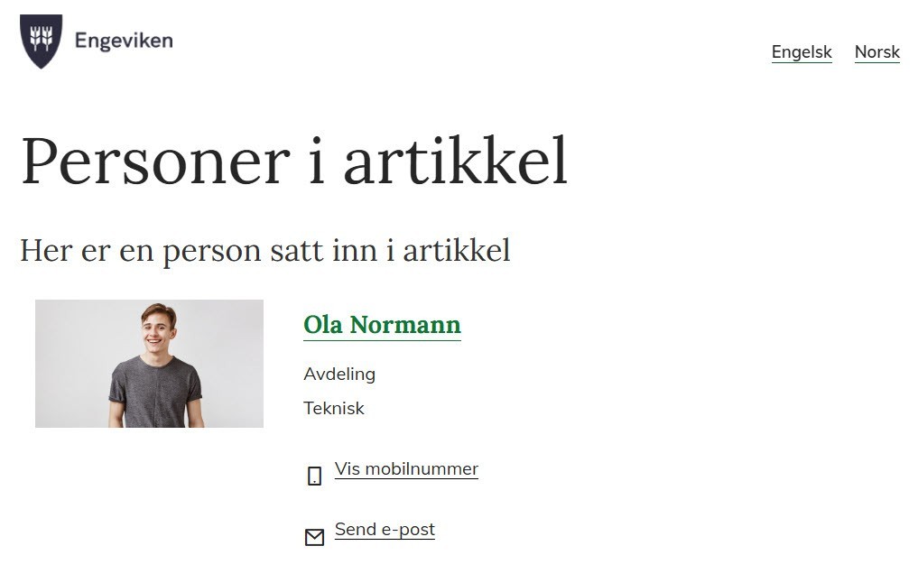 Skjermbilde som viser en person fra personmodulen i en artikkel på nettsiden front - Klikk for stort bilde